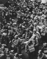 Japanese soldiers arriving in Shanghai, China, circa late 1937 to early 1938