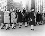 New WAVES and SPARS enlistees taking the oath in a ceremony held in front of New York City Hall, New York, United States, 8 Feb 1943