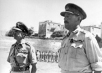 British generals Harold Alexander and Oliver Leese decorated with Polish Virtuti Military Cross awards, Italy, Jul 1944