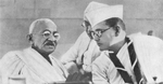 Mohandas Gandhi and Subhash Chandra Bose at the annual meeting of the Indian National Congres, Haripura, India, 1938