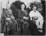Chiang Kaishek, Franklin Roosevelt, and Winston Churchill at the Cairo Conference, Egypt, Nov 1943, photo 1 of 3