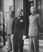 US Ambassador to China Patrick Hurley with Mao Zedong and Chiang Kaishek, Chongqing, China, Sep 1945
