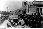 Wilhelm Frick, in a convertible, waving to the crowd, Sudetenland, Czechoslovakia, 23 Sep 1938, photo 1 of 2