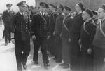 King George VI of the United Kingdom inspecting the crew of Norwegian destroyer Draug, Portsmouth, England, United Kingdom, May 1940