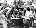 Halsey at a planning session on Bougainville, Solomon Islands with USMC Major Generals Allan H. Turnage and Roy S. Geiger, Nov 1943