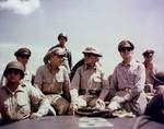 Sutherland, Kenney, Osmeña, MacArthur, and Romulo off Leyte, Philippines, circa 20-23 Oct 1944