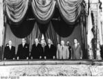 Vyacheslav Molotov, Heinrich von Brentano, Konrad Adenauer, Nikolai Bulganin, Nikita Khrushchev, and Mikhail Pervukhin at a performance of Romeo and Juliet at the Bolshoi Theatre, Moscow, Russia, 10 Sep 1955