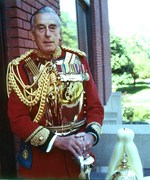 Earl Louis Mountbatten in the uniform of a colonel of the British Household Cavalry, at Knightsbridge Barracks, London, England, United Kingdom, 1973