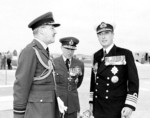 Donald Hardman, Claude Pelly, and Louis Mountbatten at RAF Takali, Malta, 1 Dec 1954
