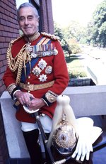 Earl Louis Mountbatten in the uniform of a colonel of the British Household Cavalry, at Knightsbridge Barracks, London, England, United Kingdom, date unknown
