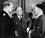 Vidkun Quisling, Albert Viljam Hagelin, and Adolf Hitler of Germany, Berlin, Germany, circa 1942-1945
