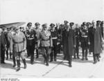 Adolf Wagner, Kurt Daluege, Franz von Epp, Neville Chamberlain, and Joachim von Ribbentrop at Oberwiesenfeld Airfield, München, Germany, 29 Sep 1938