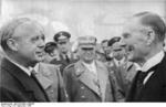 Joachim von Ribbentrop and Neville Chamberlain, Oberwiesenfeld Airfield, München, Germany, 30 Sep 1938