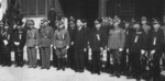 Wang Jingwei with Chinese and Japanese officers at the naval headquarters of the puppet regime, China, 1940s