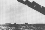 El portaaviones Akagi, el acorazado Hiei y el acorazado Kirishima en el Océano Pacífico en ruta hacia el territorio estadounidense de Hawái, 6 de diciembre de 1941