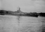 US battleship Alabama anchored in Puget Sound, Washington, United States, 15 Mar 1945, photo 2 of 5; starboard broadside view, note independently-elevated guns
