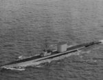 USS Baya off San Francisco, California, United States, 8 May 1956; note additional equipment behind the conning tower