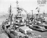 Indianapolis at Mare Island Navy Yard, CA, for upgrades, 12 Jul 1945, photo 2 of 4