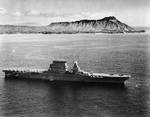 USS Lexington off Honolulu, Oahu, US Territory of Hawaii, with Diamond Head in the background, 2 Feb 1933