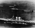 USS Saratoga (foreground), USS Langley (center), USS Lexington (background) and other warships off San Pedro, California, United States, 1930s