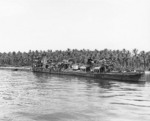Wrecked Nagatsuki on the beach at Kolombangara, Solomon Islands. She was beached 5 Jul 1943 in the Battle of Kula Gulf. Photographed from cruiser USS Montpelier on 8 May 1944