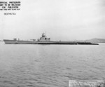 Port view of USS Pompon off Mare Island Naval Shipyard, California, United States, 18 Nov 1944