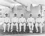 Commander Ernest G. Small of US Navy Destroyer Division Three with captains of his ships, aboard Porter, Guantanamo Bay, Cuba, 21 Mar 1939