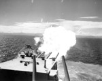 USS Saint Paul bombarding communist positions near Hungnam, South Hamgyong Province, Korea, 26 Jul 1953