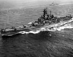 South Dakota and a destroyer in the Atlantic Ocean off North Carolina, United States, 9 Aug 1943