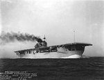 Yorktown making 17.5 knots astern during her preliminary standardization trials, run #41, off Rockland, Maine, United States, 12-21 July 1937