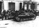 British prisoners of war in Calais, France, May 1940; note Panzer I light tank in foreground