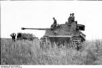 German PzKpfw VI Tiger I heavy tank and its crew, near Kursk, Russia, summer 1943, photo 2 of 2