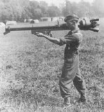 British soldier with a 3.45 in RCL Mk I recoilless rifle, circa 1940s