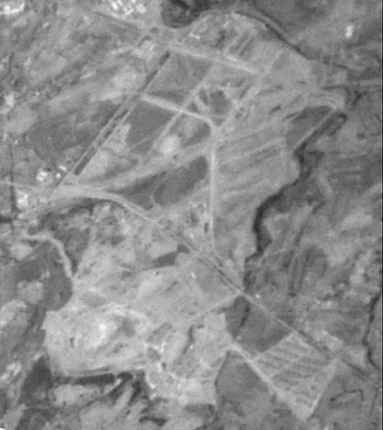 Aerial view of unidentified industrial facilities, Shinchiku, Taiwan, Mar 1944; post war records tied these facilities to Navy Oil Refinery No. 6 in Takao