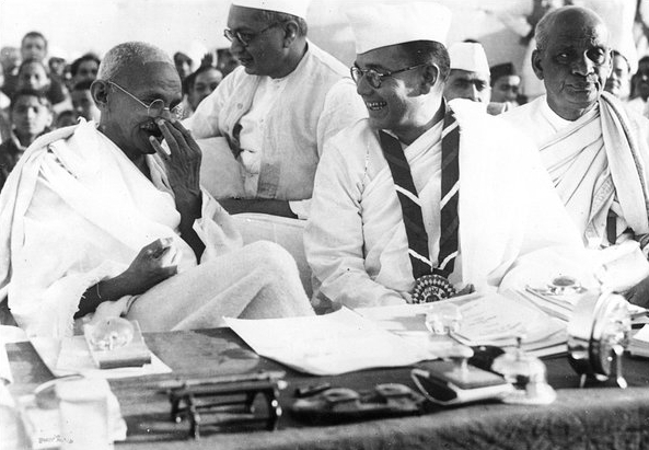 Mohandas Gandhi, Rajendra Prasad, Subhash Chandra Bose, and Sardar Vallabhbhai Patel at the annual meeting of the Indian National Congres, Haripura, India, 1938