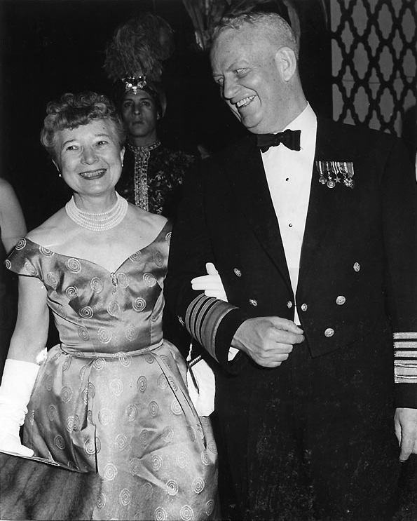 Admiral and Mrs. Arleigh A. Burke at the Navy Day Ball at the Coconut Grove, Los Angeles, California, United States, 22 Oct 1960