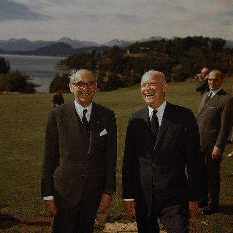 Argentinean President Arturo Frondizi and US President Dwight Eisenhower, Bariloche, Argentina, Mar 1959