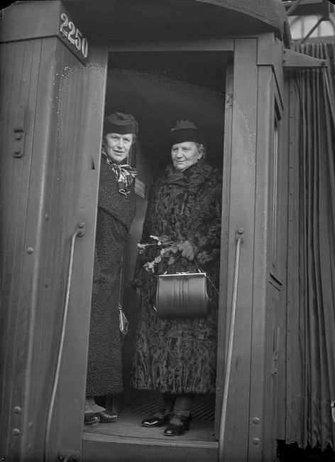 Fanni Luukkonen aboard a train at Helsinki rail station, Finland, 27 Oct 1938