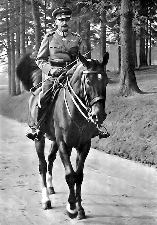 Field Marshal Carl Gustaf Emil Mannerheim on a horse, Finland, 1944
