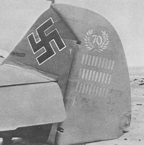 The tail of Hans-Joachim Marseille's Bf 109 fighter showing 101 kills, circa Aug 1942