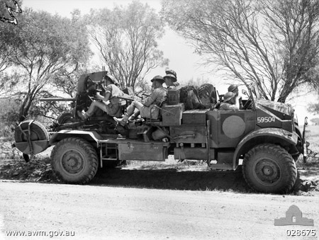 Australian truck-mounted Ordnance QF 2 pounder gun on exercise in Geraldton, Australia, Oct 1942