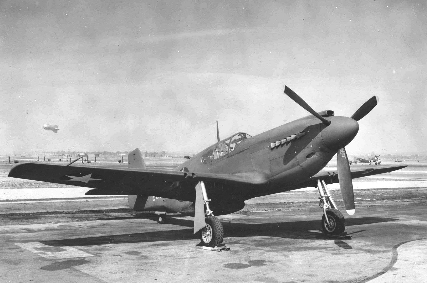 A-36A Mustang aircraft #42-83663, probably at North American Aviation plant at Inglewood, California, United States, 1942. Photo 1 of 2