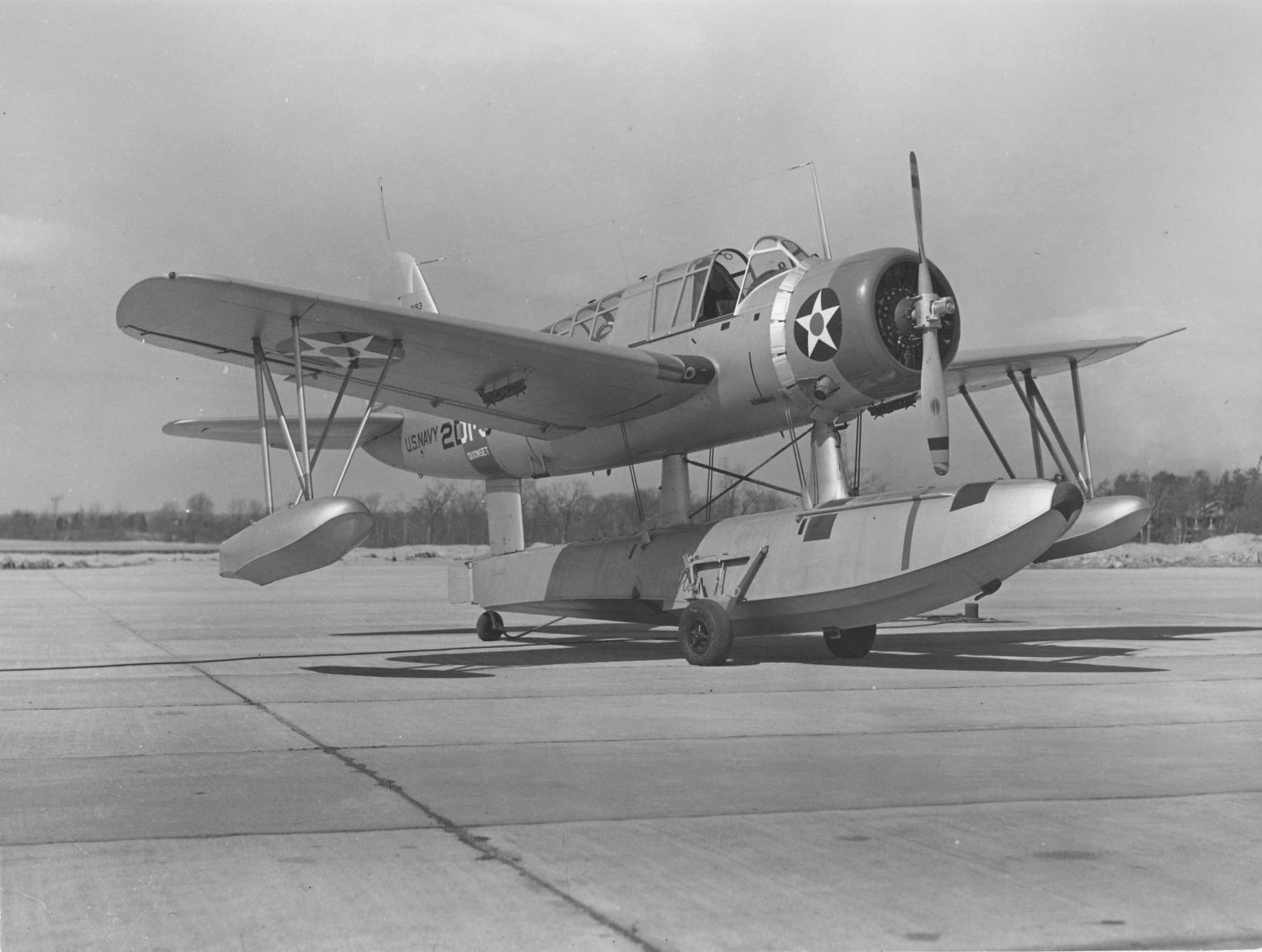 OS2U-2 Kingfisher of Scouting Squadron 2 on the seaplane ramp at NAS Quonset Point, Rhode Island, United States, Mar 20 1941. Photo 1 of 2