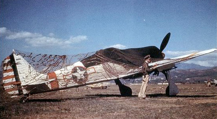 Fw190G-3 No.160057 was captured Gerbini Airfield Sicily in Sep 1943. It was painted in a striking white and red color scheme. Camouflage netting was to keep the Luftwaffe from destroying it.