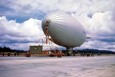 US Navy airship K-87 of Airship Patrol Squadron ZP-33 at Outlying Landing Field at Quillayute, Washington, United States, Sep 8, 1944. Photo 2 of 2.