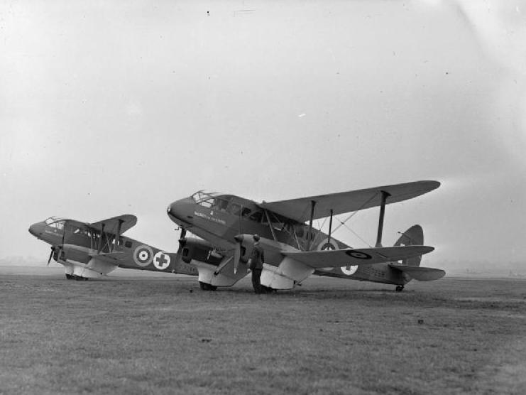 Two DH.89A Rapide air ambulance aircraft at RAF Hendon, Middlesex, England, United Kingdom circa Aug 1940