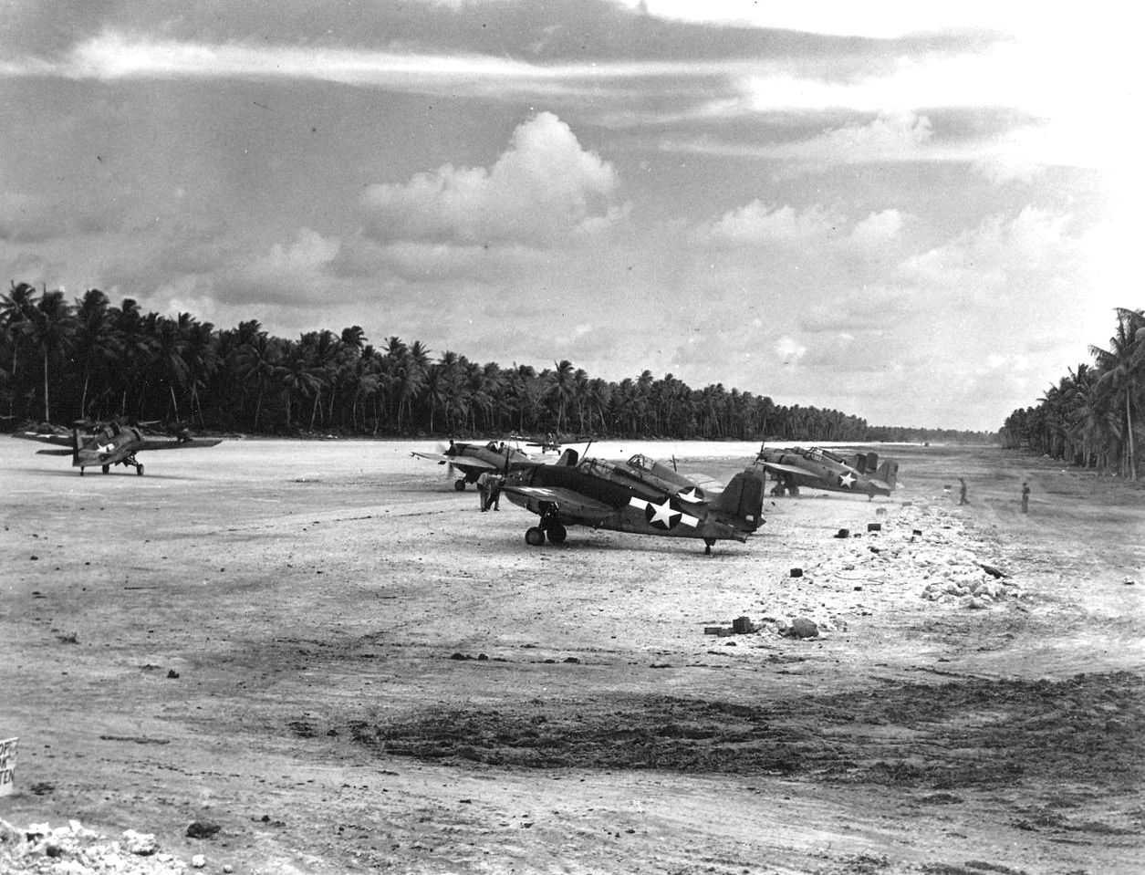 F4F-4 Wildcats of Marine Fighting Squadron VMF-441 on Nanumea Airfield, Ellice Islands, Oct 23, 1943