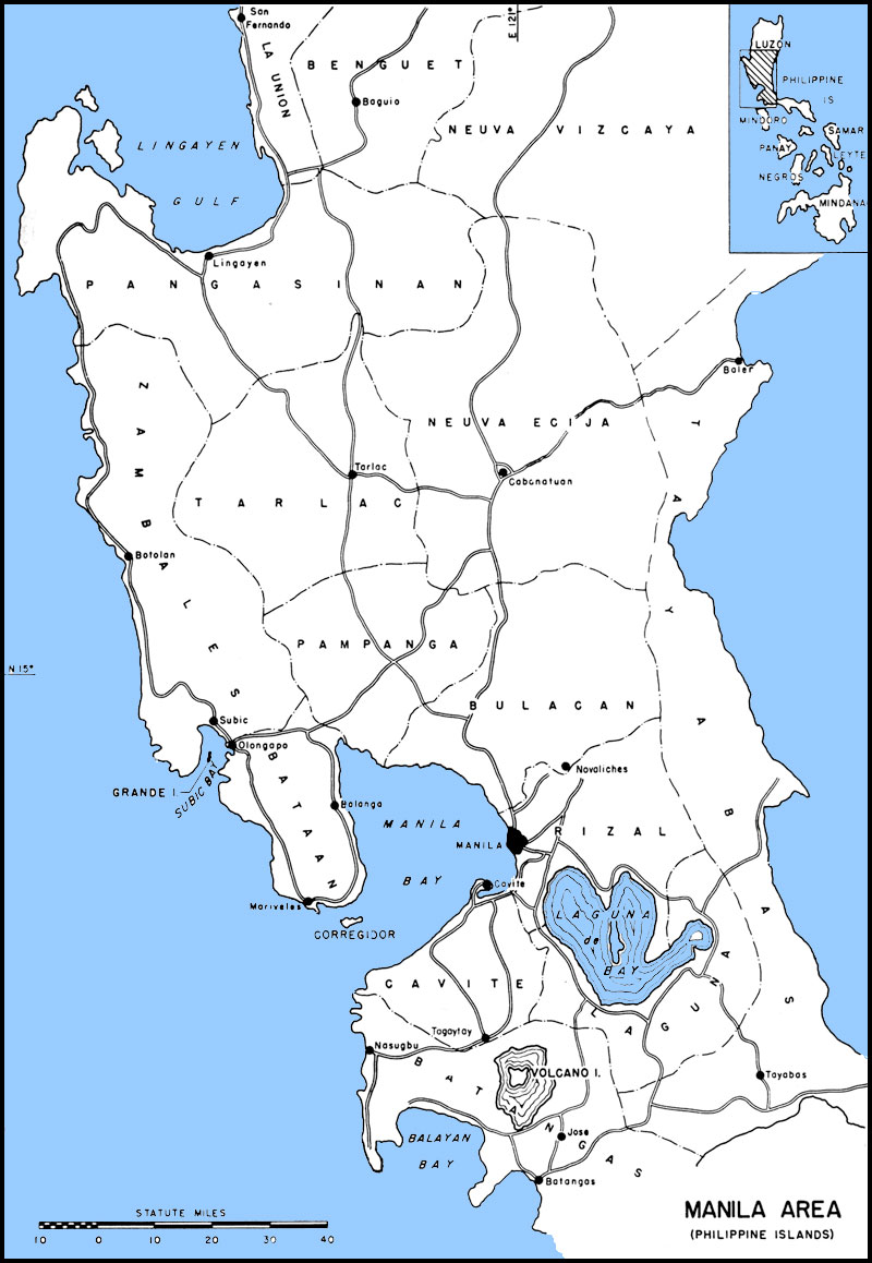 Map of Luzon, Philippines from Lingayen Gulf to Manila Bay