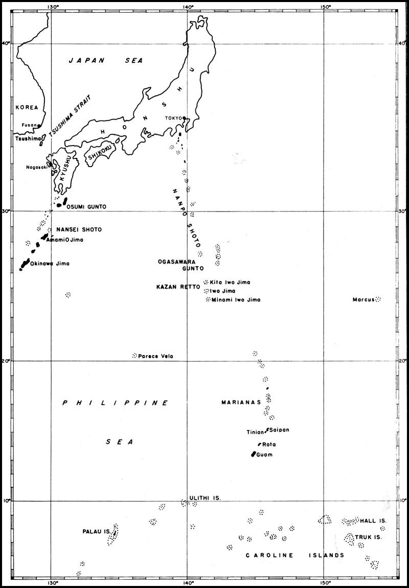 Map of the Philippine Sea from Japan to the Carolines