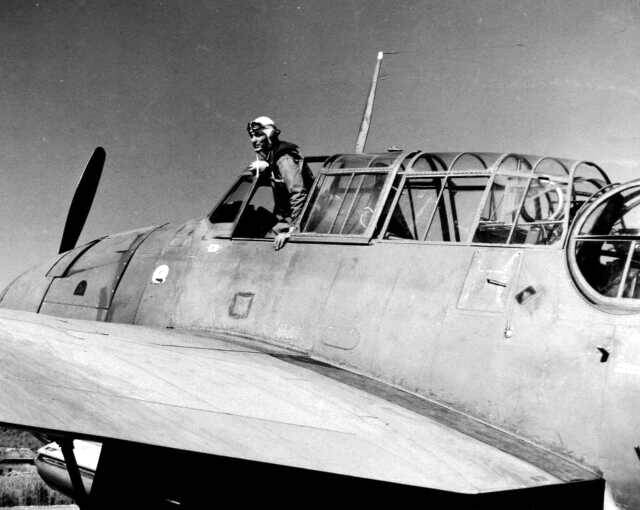 Lt George Gay in the cockpit of a TBM Avenger with Torpedo Squadron 11 on Guadalcanal, Jun 1943. As Ensign Gay, he was the sole survivor of Torpedo Squadron 8 at Midway in 1942.
